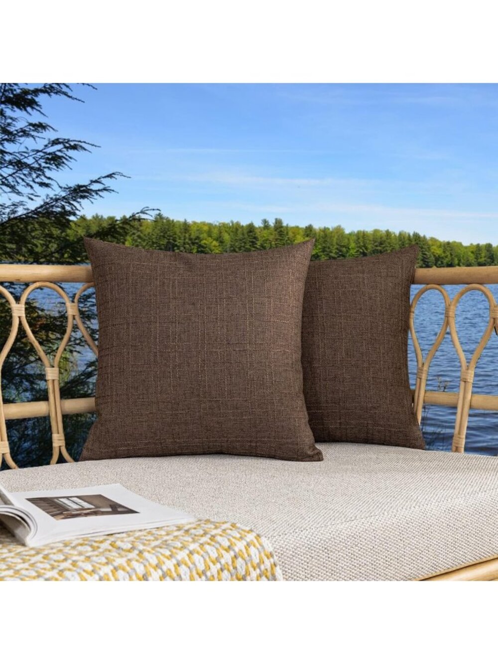 Outdoor Waterproof Pillow Covers 24"x24" - 2 Pack, Brown Decorative Cushions